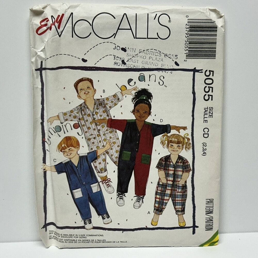 NEW Vintage 1990 McCalls Sewing Pattern #5055 Childs Jumpsuit Sz. 2-3-4 Unisex